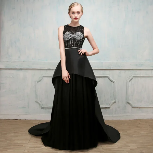 Unique Robe De Soirée 2017 Lilas Princesse Chapel Train Encolure Dégagée Sans Manches Dos Nu Faux Diamant Ceinture Perlage Paillettes Percé Robe De Ceremonie