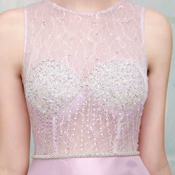 Unique Robe De Soirée 2017 Lilas Princesse Chapel Train Encolure Dégagée Sans Manches Dos Nu Faux Diamant Ceinture Perlage Paillettes Percé Robe De Ceremonie