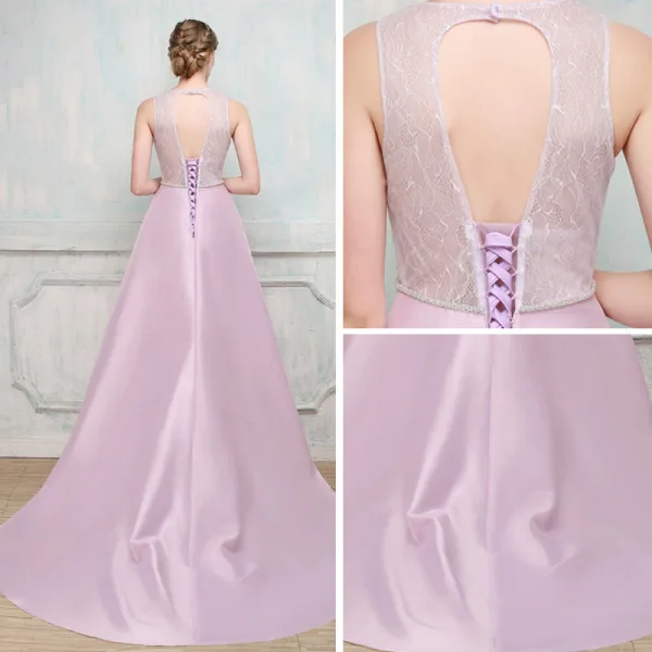 Unique Robe De Soirée 2017 Lilas Princesse Chapel Train Encolure Dégagée Sans Manches Dos Nu Faux Diamant Ceinture Perlage Paillettes Percé Robe De Ceremonie