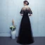 Chic / Beautiful Prom Dresses 2017 Black Floor-Length / Long A-Line / Princess Scoop Neck Short Sleeve Backless Lace Appliques Formal Dresses