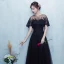 Chic / Beautiful Prom Dresses 2017 Black Floor-Length / Long A-Line / Princess Scoop Neck Short Sleeve Backless Lace Appliques Formal Dresses
