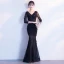 Modern / Fashion Pool Blue See-through Summer Evening Dresses  2018 Trumpet / Mermaid V-Neck 3/4 Sleeve Lace Appliques Flower Pearl Floor-Length / Long Ruffle Backless Formal Dresses
