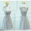 Chic / Belle Gris Transparentes Robe Demoiselle D'honneur 2018 Princesse Encolure Dégagée Sans Manches Appliques En Dentelle Noeud Ceinture Volants Dos Nu Robe Pour Mariage