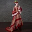 Vintage / Retro Medieval Red Ball Gown Prom Dresses 2021 V-Neck Zipper Up Long Sleeve 3D Lace Beading Embroidered Rhinestone Sequins Lace Satin High Low Sweep Train Prom Formal Dresses