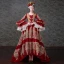 Vintage / Retro Medieval Red Ball Gown Prom Dresses 2021 V-Neck Zipper Up Long Sleeve 3D Lace Beading Embroidered Rhinestone Sequins Lace Satin High Low Sweep Train Prom Formal Dresses