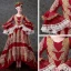 Vintage / Retro Medieval Red Ball Gown Prom Dresses 2021 V-Neck Zipper Up Long Sleeve 3D Lace Beading Embroidered Rhinestone Sequins Lace Satin High Low Sweep Train Prom Formal Dresses