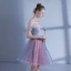 Chic / Belle de retour Robe De Graduation 2017 Rose Bonbon Bleu Ciel Courte Princesse De l'épaule Manches Courtes Dos Nu En Dentelle Appliques Robe De Ceremonie