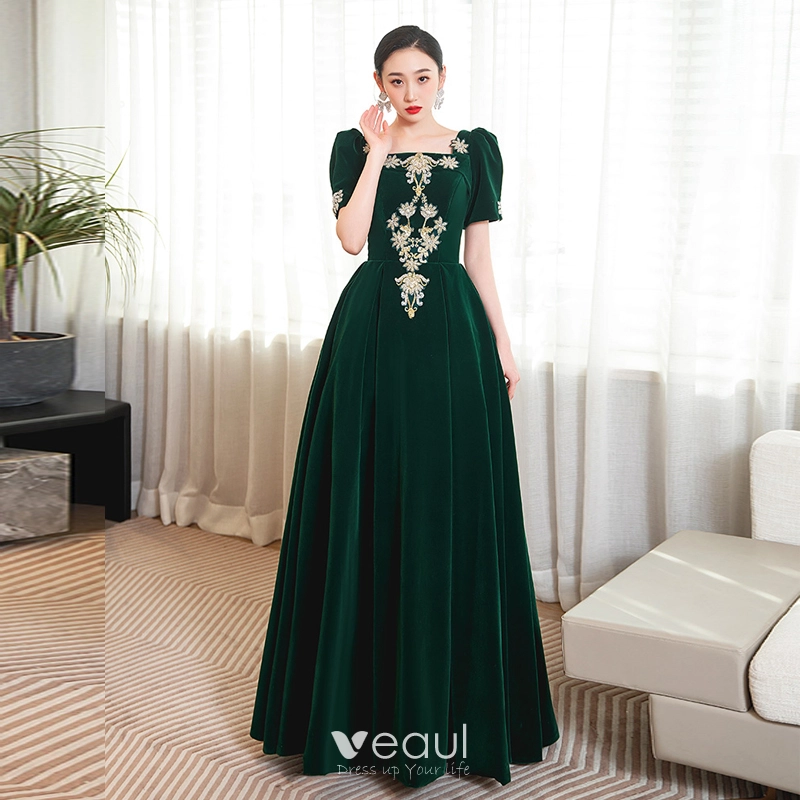 knee length dresses for ladies Green Velvet Long Sleeve Split Satin Dress – Lisposa main image 1