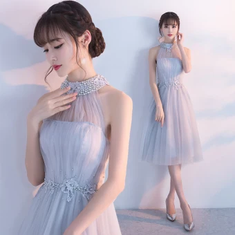 Modern Fashion Homecoming Graduation Dresses 2017 Grey A Line Princess Knee Length High Neck Pearl Sleeveless Backless Appliques Flower Formal Dresses