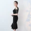 Chic / Beautiful Party Dresses 2017 Black Trumpet / Mermaid Knee-Length Off-The-Shoulder 1/2 Sleeves Backless Lace Tassel Formal Dresses