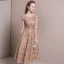 Chic / Beautiful Homecoming Graduation Dresses 2017 Champagne A-Line / Princess Tea-length Scoop Neck Short Sleeve Backless Appliques Flower Metal Sash Formal Dresses