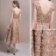 Chic / Beautiful Homecoming Graduation Dresses 2017 Champagne A-Line / Princess Tea-length Scoop Neck Short Sleeve Backless Appliques Flower Metal Sash Formal Dresses