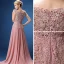 Chic / Belle Robe De Soirée 2017 Rose Bonbon Princesse Train De Balayage Encolure Dégagée Sans Manches Percé En Dentelle Appliques Perlage Perle Paillettes Cristal Ceinture Robe De Ceremonie