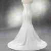 Chic / Beautiful Church Hall Wedding Dresses 2017 Lace Sash Rhinestone Pearl Backless Strapless Sleeveless Chapel Train White Trumpet / Mermaid