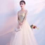 Elegant Champagne See-through Evening Dresses  2018 A-Line / Princess Scoop Neck Long Sleeve Appliques Lace Floor-Length / Long Ruffle Formal Dresses