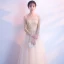 Elegant Champagne See-through Evening Dresses  2018 A-Line / Princess Scoop Neck Long Sleeve Appliques Lace Floor-Length / Long Ruffle Formal Dresses