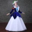 Vintage / Retro Medieval Royal Blue White Ball Gown Prom Dresses 2021 Square Neckline Long Sleeve Zipper Up Floor-Length / Long Beading Crystal Satin Tulle Cosplay Prom Formal Dresses