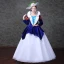 Vintage / Retro Medieval Royal Blue White Ball Gown Prom Dresses 2021 Square Neckline Long Sleeve Zipper Up Floor-Length / Long Beading Crystal Satin Tulle Cosplay Prom Formal Dresses