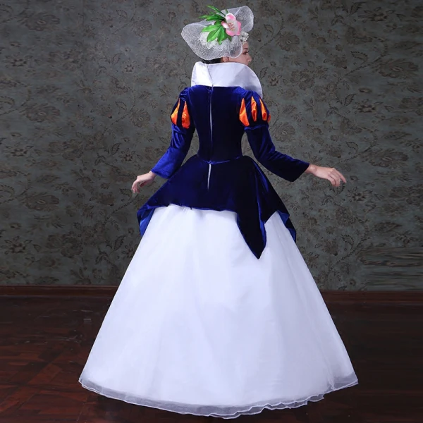 Vintage / Retro Medieval Royal Blue White Ball Gown Prom Dresses 2021 Square Neckline Long Sleeve Zipper Up Floor-Length / Long Beading Crystal Satin Tulle Cosplay Prom Formal Dresses