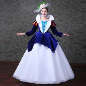 Vintage Middelalder Kongeblå Hvit Ballkjole Ballkjoler 2021 Firkantet Hals Langermede Glidlås Lange Beading Krystall Satin Tyll Cosplay Ball Formelle Kjoler
