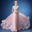 Chic / Belle Robe De Soirée 2017 Rougissant Rose Princesse Train De Balayage Volants en Cascade Encolure Dégagée Sans Manches Percé Ceinture En Dentelle Appliques Paillettes Robe De Ceremonie