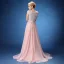 Chic / Belle Robe De Soirée 2017 Rougissant Rose Princesse Train De Balayage Volants en Cascade Encolure Dégagée Sans Manches Percé Ceinture En Dentelle Appliques Paillettes Robe De Ceremonie