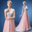 Chic / Belle Robe De Soirée 2017 Rougissant Rose Princesse Train De Balayage Volants en Cascade Encolure Dégagée Sans Manches Percé Ceinture En Dentelle Appliques Paillettes Robe De Ceremonie