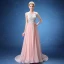 Chic / Belle Robe De Soirée 2017 Rougissant Rose Princesse Train De Balayage Volants en Cascade Encolure Dégagée Sans Manches Percé Ceinture En Dentelle Appliques Paillettes Robe De Ceremonie