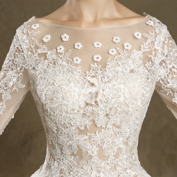 Modern / Fashion Wedding Dresses 2017 Ivory Ball Gown Sweep Train Scoop Neck Long Sleeve Backless Pierced Lace Appliques