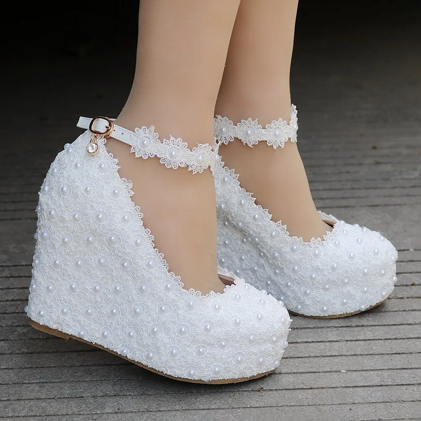 Zapato De Novia Blanca: Elegant Bombas De Boda De Encaje Francés