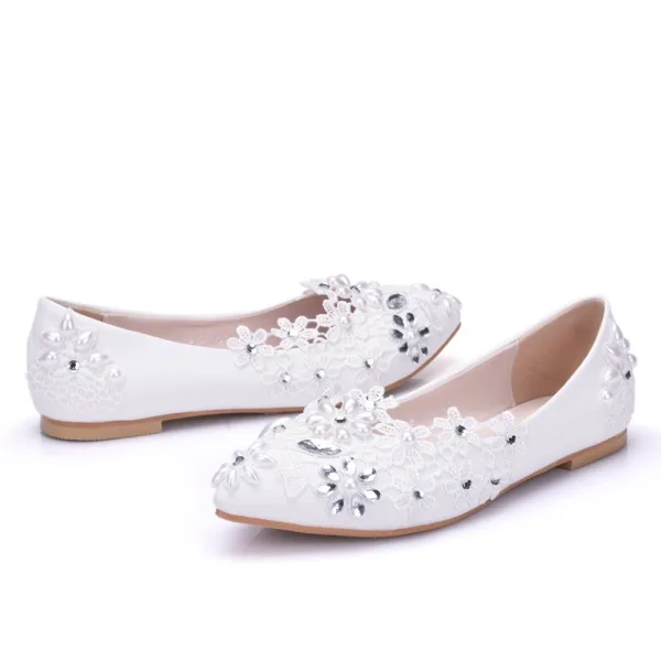 Fine Hvit Perle Rhinestone Blonder Blomst Brudesko 2025 Bryllup