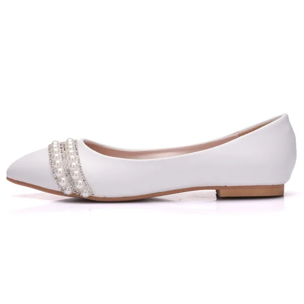 Eleganckie Białe Rhinestone Perła Płaskie Szpiczaste Buty Ślubne 2025