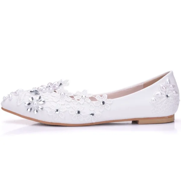 Fine Hvit Perle Rhinestone Blonder Blomst Brudesko 2025 Bryllup