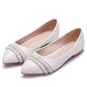 Élégant Blanche Faux Diamant Perle Plate À Bout Pointu Chaussure De Mariée 2025