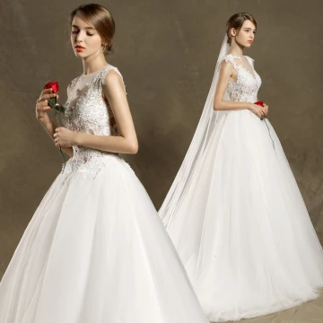 Moderne Mode Église Robe De Mariée 2017 Blanche Robe Boule Chapel Train Encolure Dégagée Sans Manches Percé En Dentelle Appliques