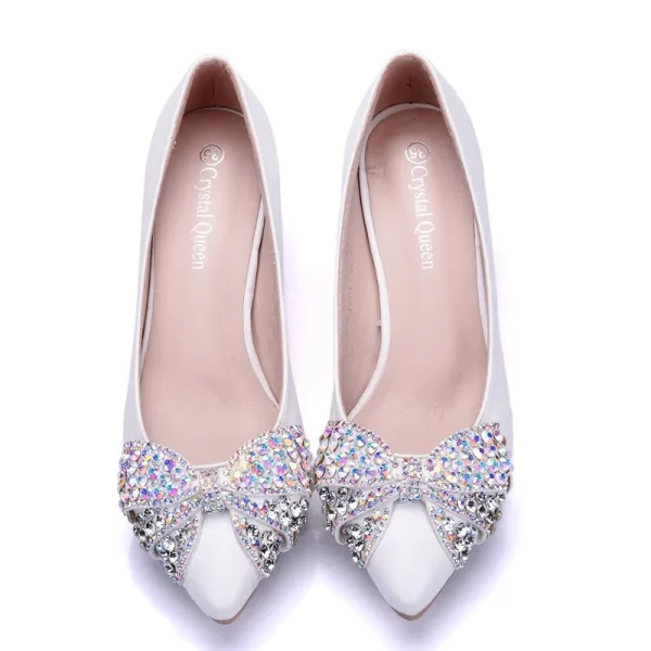 Charmant Witte Multi-Kleuren Rhinestone Bruidsschoenen 2025 5 cm Naaldhakken / Stiletto Spitse Neus Huwelijk Pumps Hoge Hakken