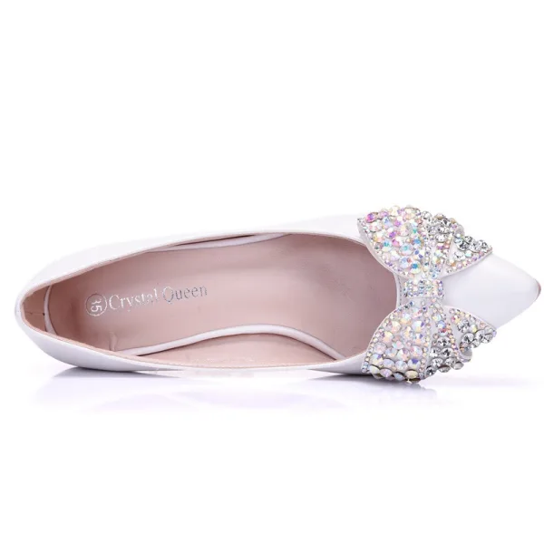Charmant Witte Multi-Kleuren Rhinestone Bruidsschoenen 2025 5 cm Naaldhakken / Stiletto Spitse Neus Huwelijk Pumps Hoge Hakken