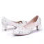 Elegante Witte Rhinestone Kant Bloem Lage Hak Bruidsschoenen 2025 3 cm Naaldhakken / Stiletto Spitse Neus Huwelijk Pumps Hoge Hakken