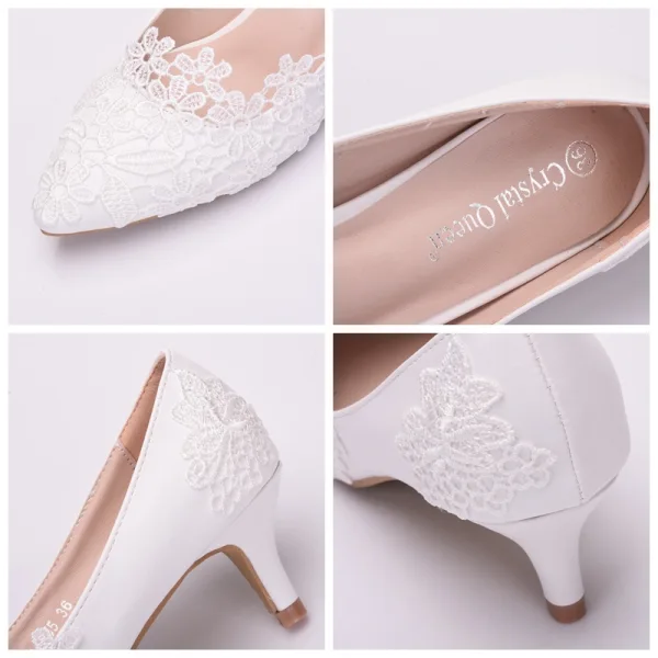 Élégant Blanche En Dentelle Fleur Chaussure De Mariée 2023 5 cm Talons Aiguilles À Bout Pointu Mariage Escarpins Talons Hauts