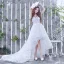 Schöne Strand Brautkleider / Hochzeitskleider 2017 A Linie Asymmetrisch V-Ausschnitt Ärmellos Rückenfreies Spitze Applikationen