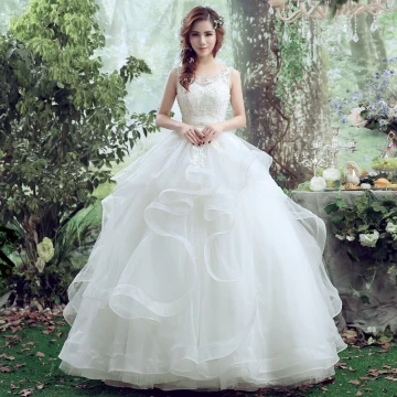Chic Beautiful Outdoor Garden Wedding Dresses 2017 White Ball Gown Floor Length Long Scoop Neck Sleeveless Backless Pierced Lace Appliques Beading Pearl Sequins