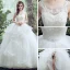 Chic / Beautiful Outdoor / Garden Wedding Dresses 2017 White Ball Gown Floor-Length / Long Scoop Neck Sleeveless Backless Pierced Lace Appliques Beading Pearl Sequins
