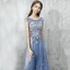 Chic / Belle Robe De Soirée 2017 Bleu D'encre Princesse Longue Volants en Cascade Encolure Dégagée Sans Manches Dos Nu Perle Appliques Fleur Robe De Ceremonie