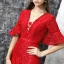 Chic / Beautiful Evening Dresses  2017 Red A-Line / Princess Floor-Length / Long V-Neck 1/2 Sleeves Backless Sash Pearl Crystal Lace Formal Dresses