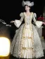 Vintage / Retro Medieval 3D Lace Flower Champagne Prom Dresses 2024 Crossed Straps Floor-Length / Long U-Neck Cosplay Long Sleeve A-Line / Princess Ball Gown Formal Dresses