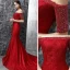 Chic / Belle Robe De Soirée 2017 Bordeaux Trompette / Sirène Tribunal Train De l'épaule 1/2 Manches Cristal Faux Diamant Dos Nu Dentelle Robe De Ceremonie
