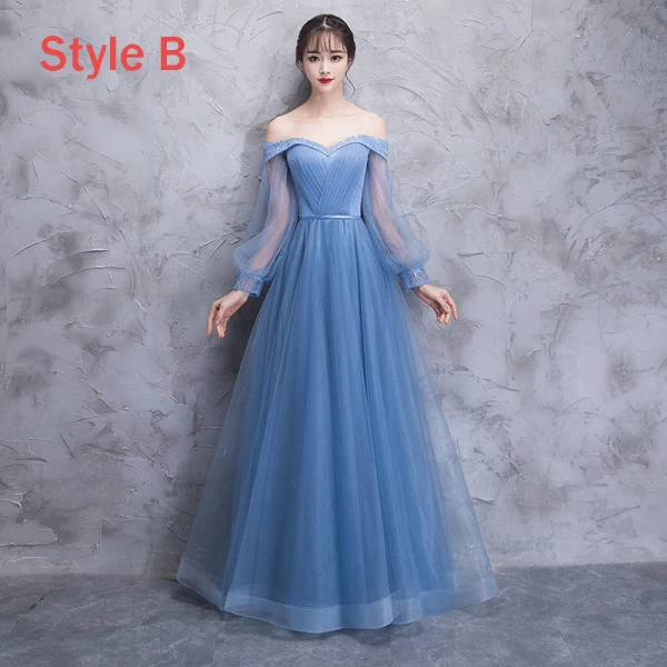 Elegant Ocean Blue See-through Bridesmaid Dresses 2018 A-Line / Princess Long Sleeve Appliques Lace Floor-Length / Long Ruffle Backless Wedding Party Dresses