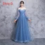 Elegant Ocean Blue See-through Bridesmaid Dresses 2018 A-Line / Princess Long Sleeve Appliques Lace Floor-Length / Long Ruffle Backless Wedding Party Dresses