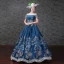 Vintage / Retro Medieval Ink Blue Ball Gown Prom Dresses 2021 Strapless Short Sleeve Floor-Length / Long Zipper Up 3D Lace Embroidered Handmade  Cosplay Prom Formal Dresses
