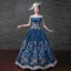 Vintage / Retro Medieval Ink Blue Ball Gown Prom Dresses 2021 Strapless Short Sleeve Floor-Length / Long Zipper Up 3D Lace Embroidered Handmade  Cosplay Prom Formal Dresses